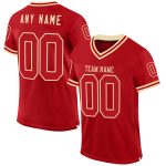 Personalized Red Cream Mesh Authentic Throwback Football Jersey Team Custom Name and Number