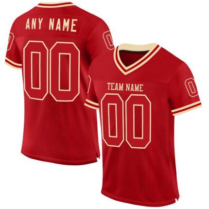 Personalized Red Cream Mesh Authentic Throwback Football Jersey Team Custom Name and Number