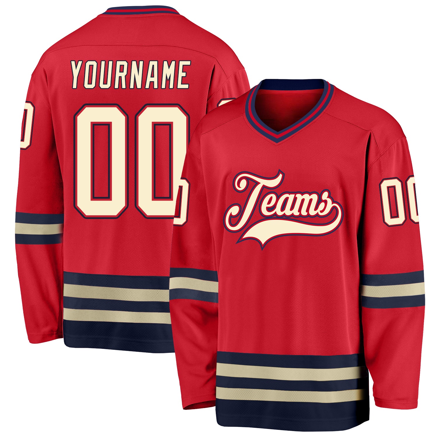 Personalized Red Cream-Navy Hockey Jersey Team Custom Name and Number