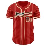 Personalized Red Cream Pinstripe Vintage USA Flag Authentic Baseball Jersey Team Custom Name and Number