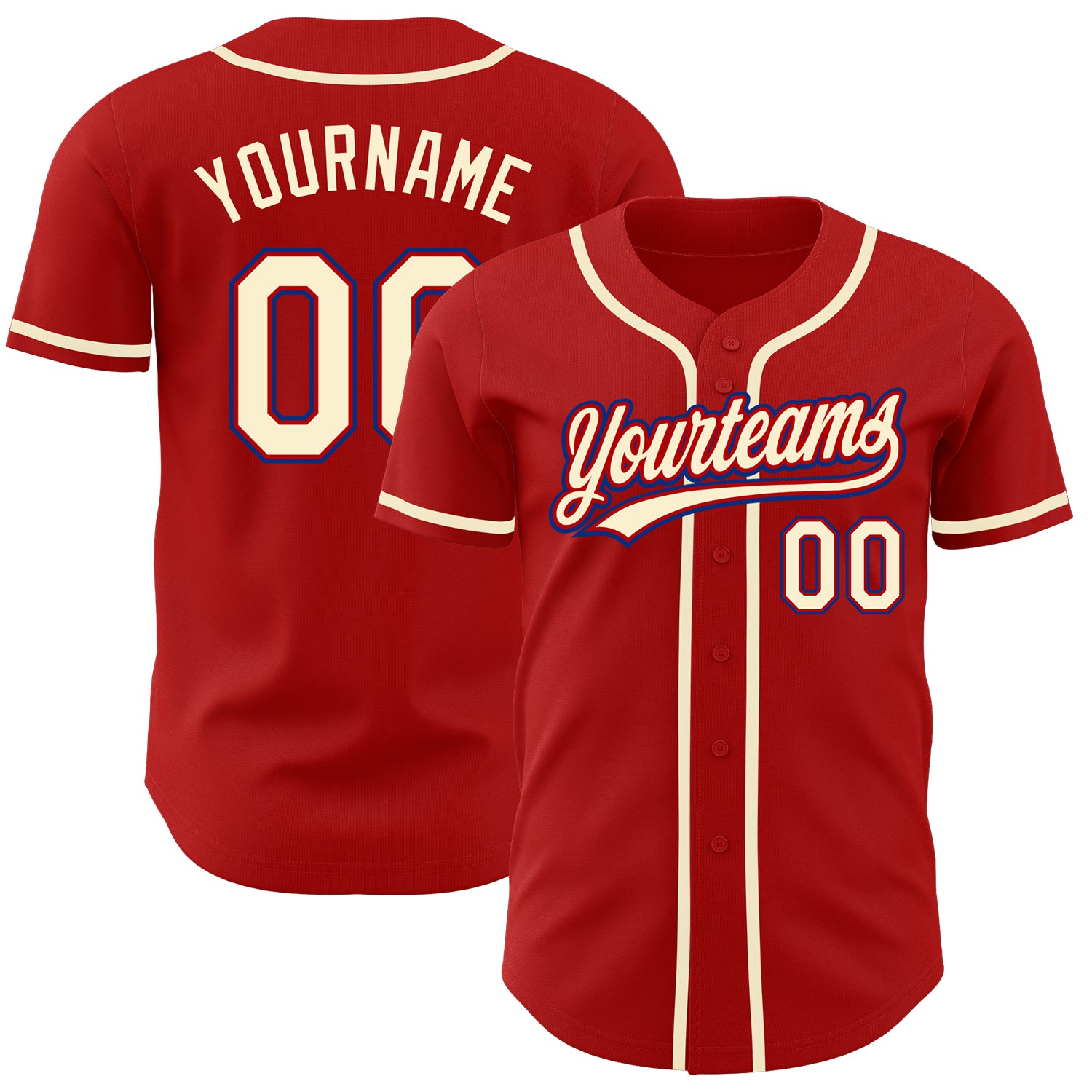 Personalized Red Cream-Royal Authentic Baseball Jersey Team Custom Name and Number