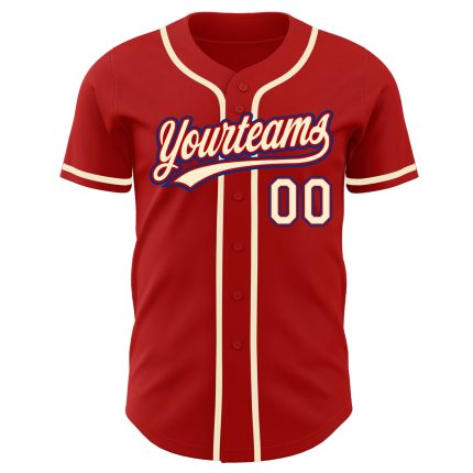 Personalized Red Cream-Royal Authentic Baseball Jersey Team Custom Name and Number