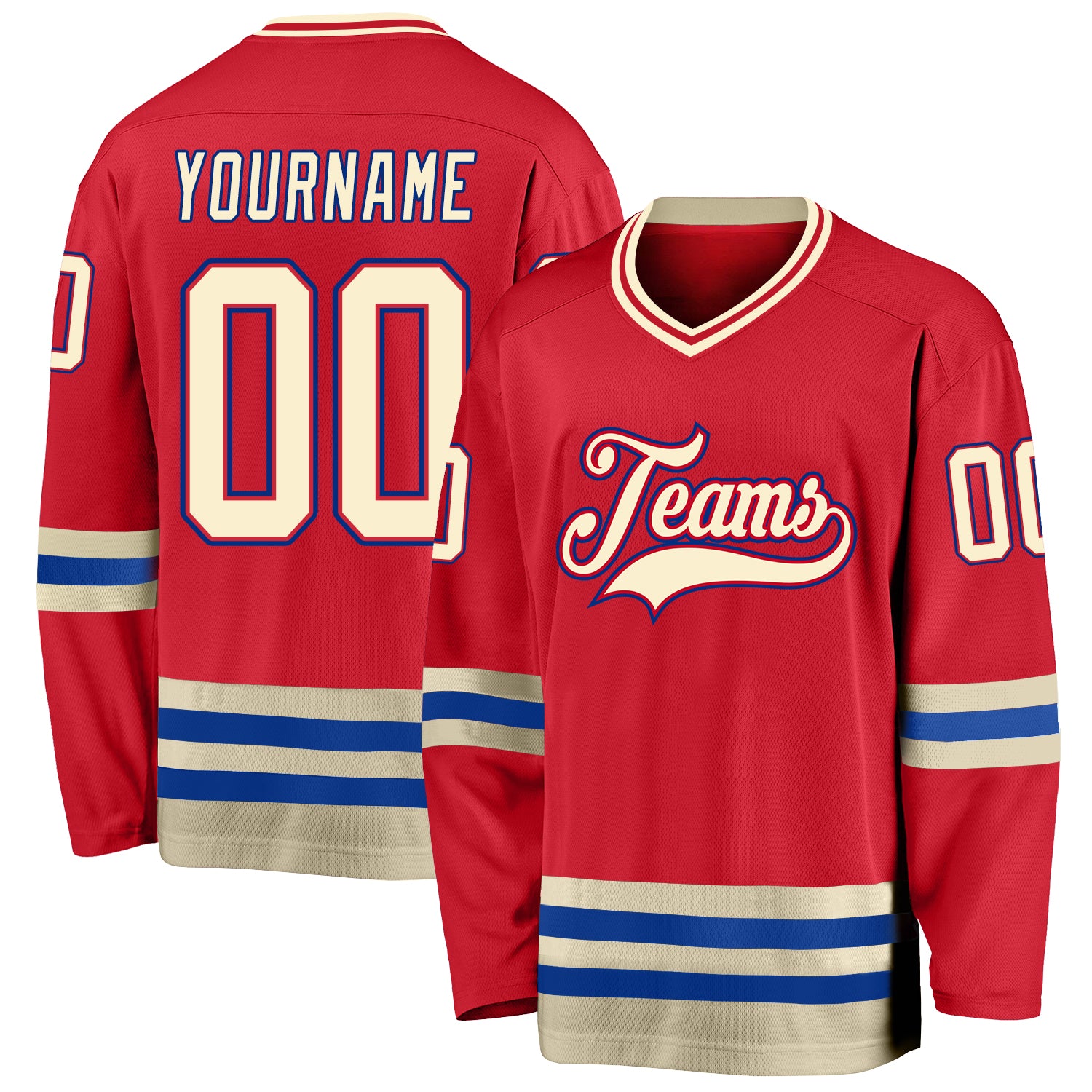 Personalized Red Cream-Royal Hockey Jersey Team Custom Name and Number