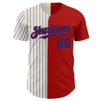Personalized Red Cream-Royal Pinstripe Authentic Split Fashion Baseball Jersey Team Custom Name and Number