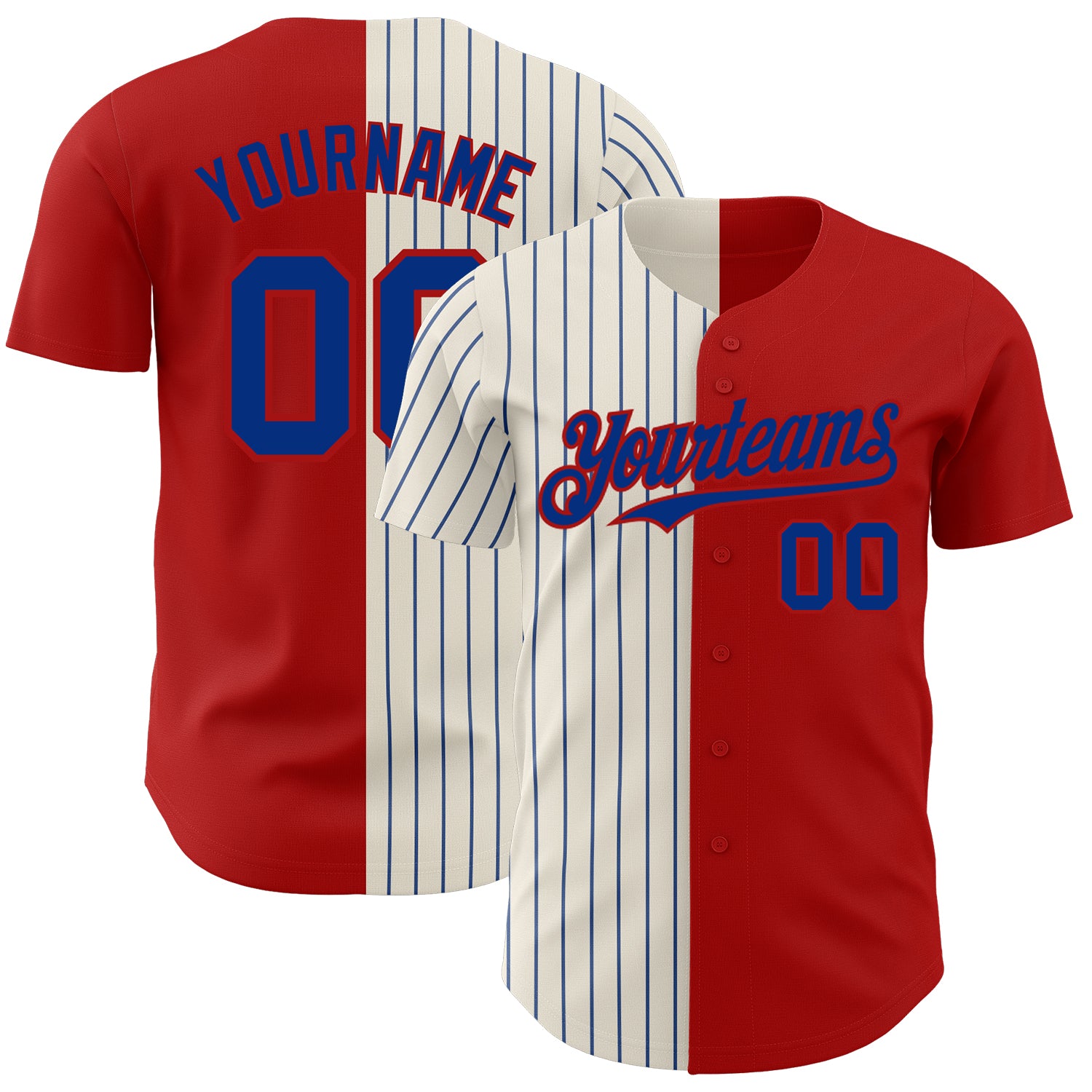 Personalized Red Cream-Royal Pinstripe Authentic Split Fashion Baseball Jersey Team Custom Name and Number