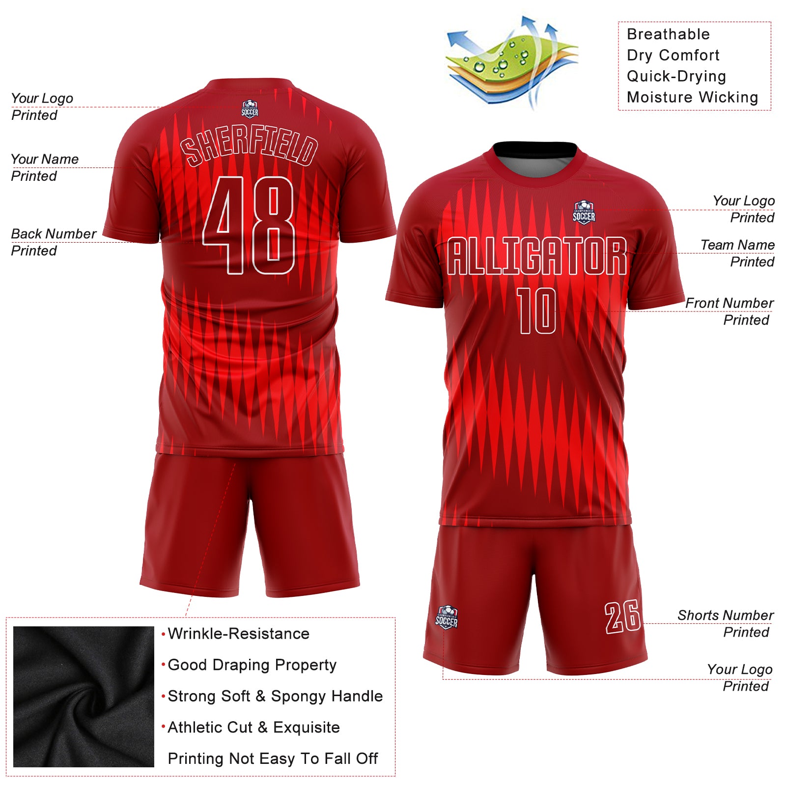 Personalized Red Crimson-White Sublimation Soccer Uniform Jersey Team Custom Name and Number Personalized Red Crimson-White Sublimation Soccer Uniform Jersey Team Custom Name and Number - Image 3