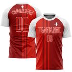 Personalized Red Crimson-White Sublimation Swiss Flag Soccer Uniform Jersey Team Custom Name and Number
