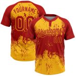 Personalized Red Gold 3D Pattern Abstract Splatter Grunge Art Two-Button Unisex Softball Jersey Team Custom Name and Number