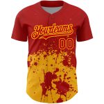 Personalized Red Gold 3D Pattern Design Abstract Splash Grunge Art Authentic Baseball Jersey Team Custom Name and Number