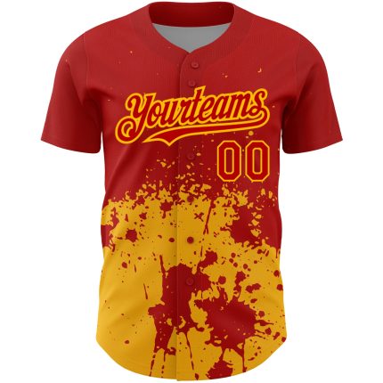 Personalized Red Gold 3D Pattern Design Abstract Splash Grunge Art Authentic Baseball Jersey Team Custom Name and Number