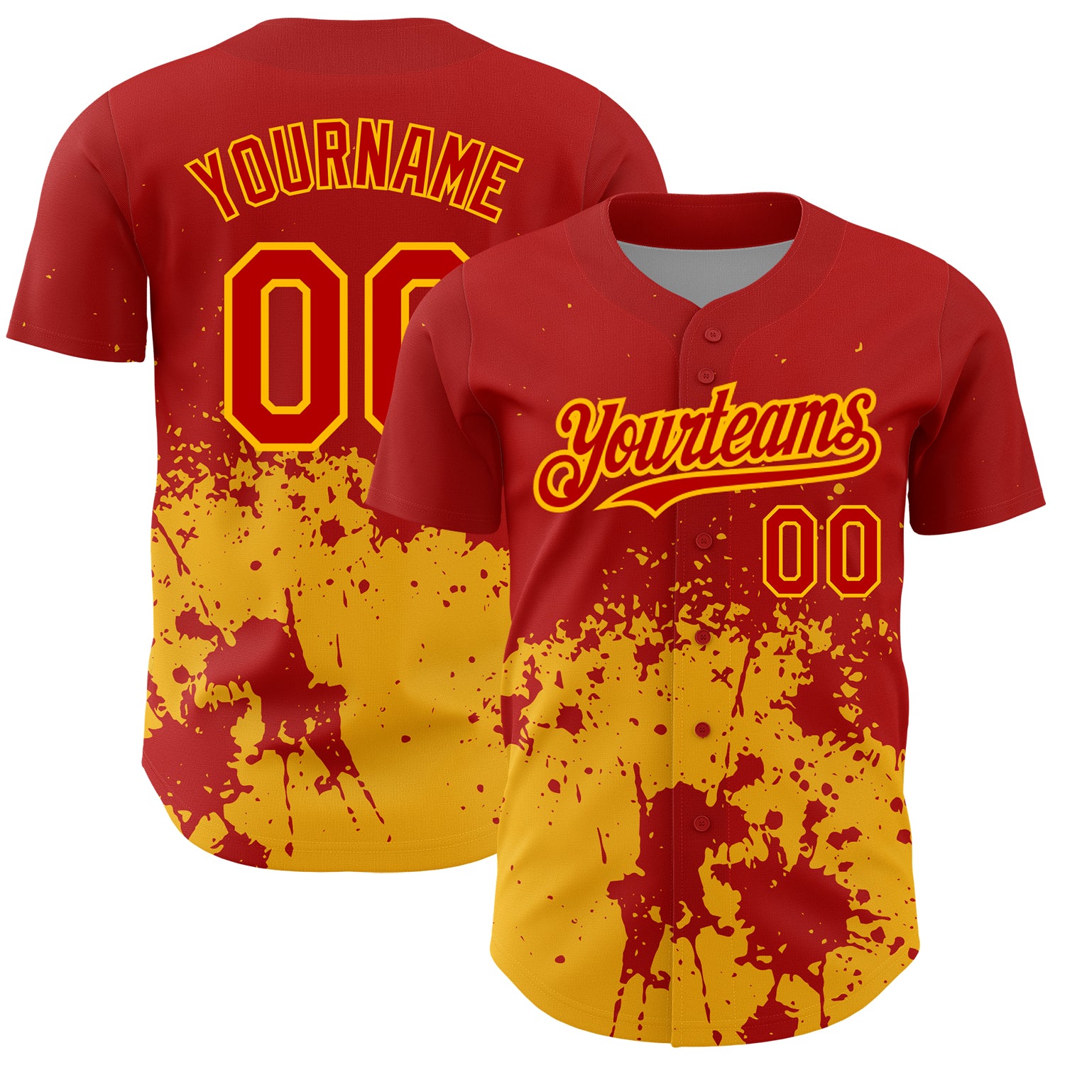Personalized Red Gold 3D Pattern Design Abstract Splash Grunge Art Authentic Baseball Jersey Team Custom Name and Number