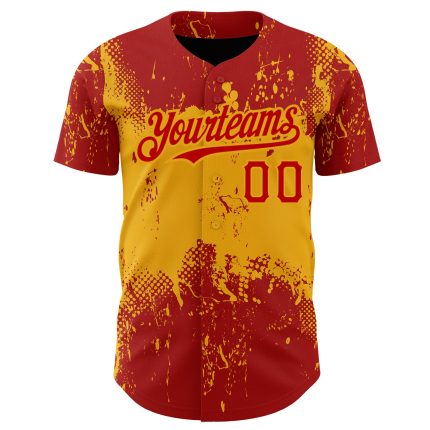 Personalized Red Gold 3D Pattern Design Abstract Splatter Grunge Art Authentic Baseball Jersey Team Custom Name and Number