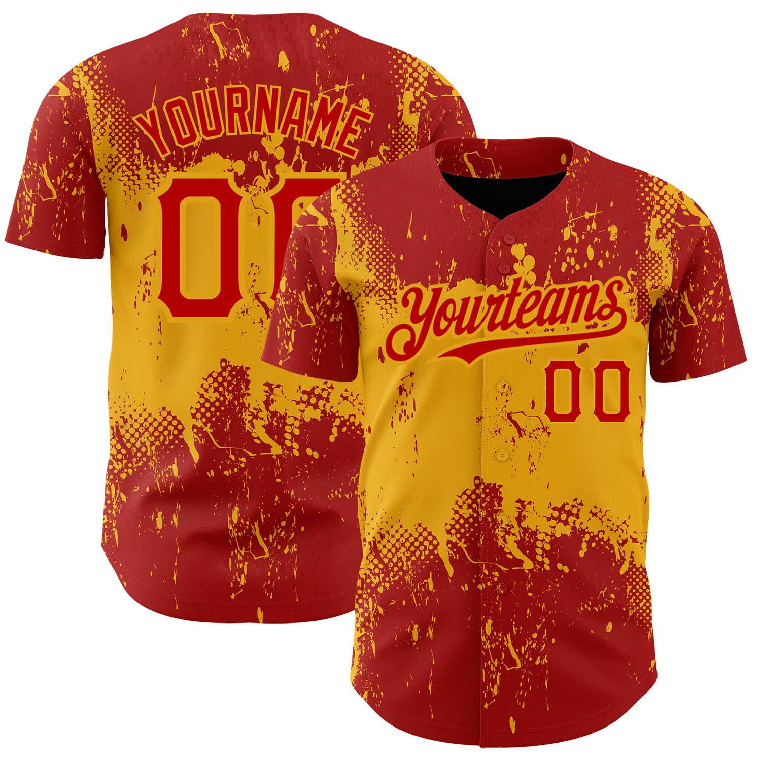 Personalized Red Gold 3D Pattern Design Abstract Splatter Grunge Art Authentic Baseball Jersey Team Custom Name and Number