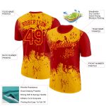 Personalized Red Gold 3D Pattern Design Dripping Splatter Art Performance T-Shirt Team Custom Name and Number