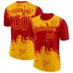 Personalized Red Gold 3D Pattern Design Dripping Splatter Art Performance T-Shirt Team Custom Name and Number