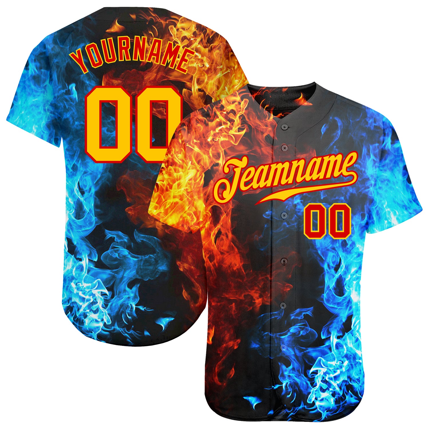 Personalized Red Gold 3D Pattern Design Flame Authentic Baseball Jersey Team Custom Name and Number
