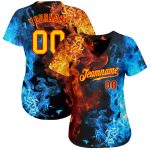 Personalized Red Gold 3D Pattern Design Flame Authentic Baseball Jersey Team Custom Name and Number