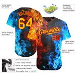 Personalized Red Gold 3D Pattern Design Flame Authentic Baseball Jersey Team Custom Name and Number