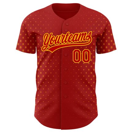 Personalized Red Gold 3D Pattern Design Geometric Stars Authentic Baseball Jersey Team Custom Name and Number