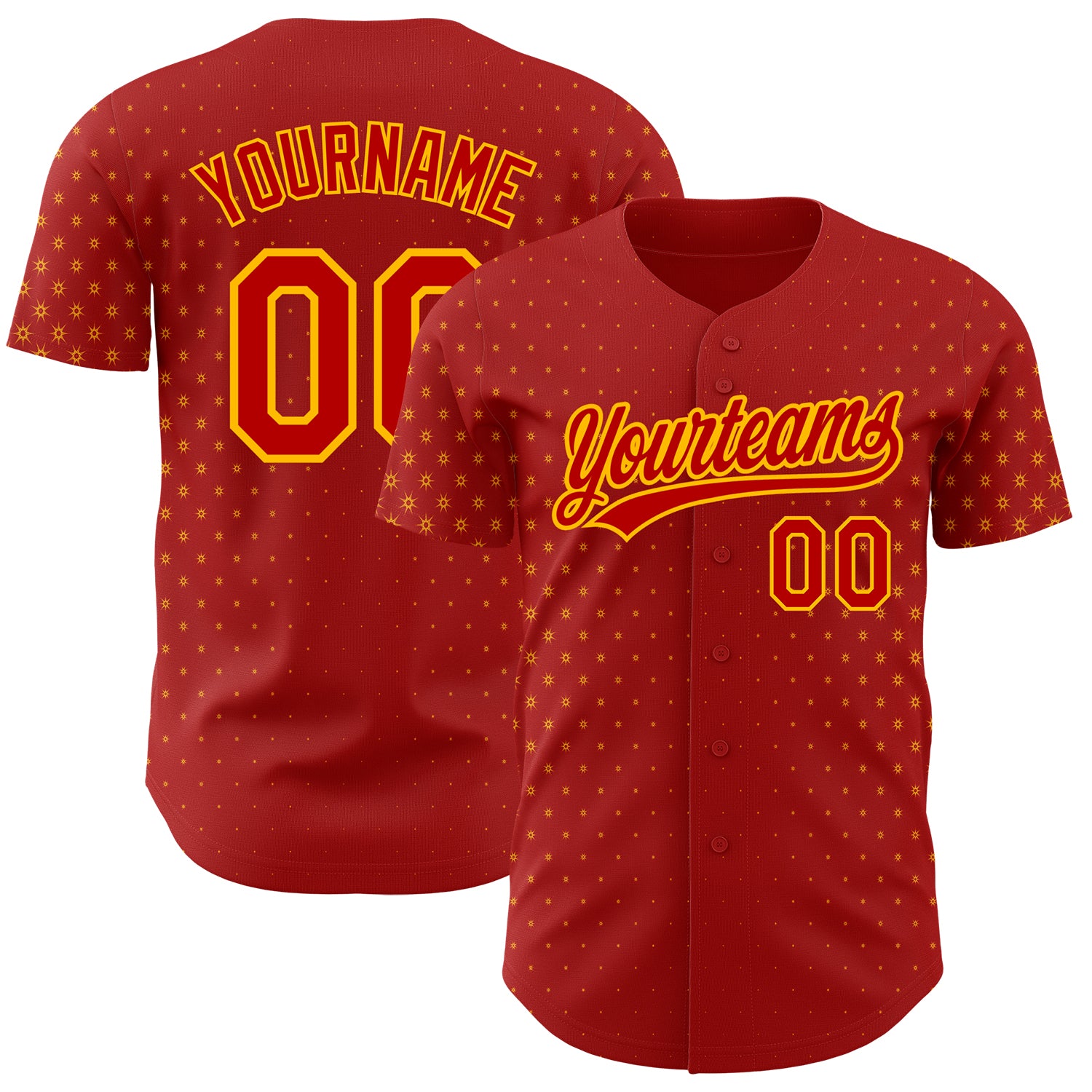 Personalized Red Gold 3D Pattern Design Geometric Stars Authentic Baseball Jersey Team Custom Name and Number