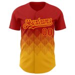 Personalized Red Gold 3D Pattern Design Gradient Square Shapes Authentic Baseball Jersey Team Custom Name and Number