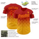 Personalized Red Gold 3D Pattern Design Gradient Square Shapes Authentic Baseball Jersey Team Custom Name and Number