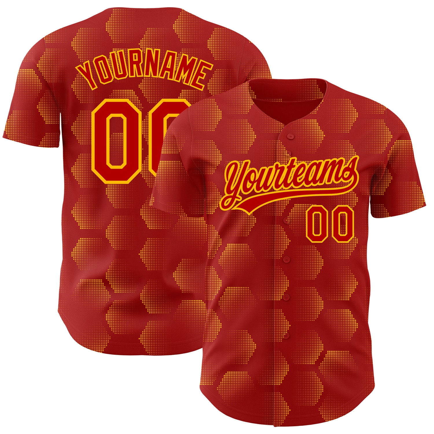 Personalized Red Gold 3D Pattern Design Halftone Geometric Shapes Authentic Baseball Jersey Team Custom Name and Number
