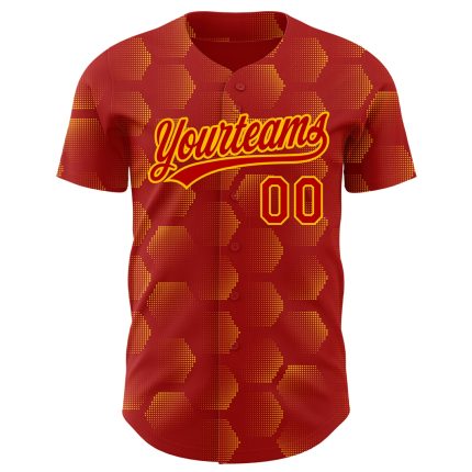 Personalized Red Gold 3D Pattern Design Halftone Geometric Shapes Authentic Baseball Jersey Team Custom Name and Number
