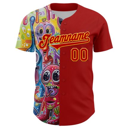 Personalized Red Gold 3D Pattern Design Rave Funny Monster Authentic Baseball Jersey Team Custom Name and Number