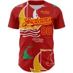 Personalized Red Gold 3D Pattern Design Sailing Boats Authentic Baseball Jersey Team Custom Name and Number