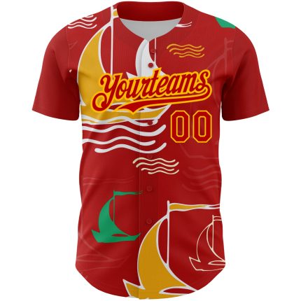 Personalized Red Gold 3D Pattern Design Sailing Boats Authentic Baseball Jersey Team Custom Name and Number