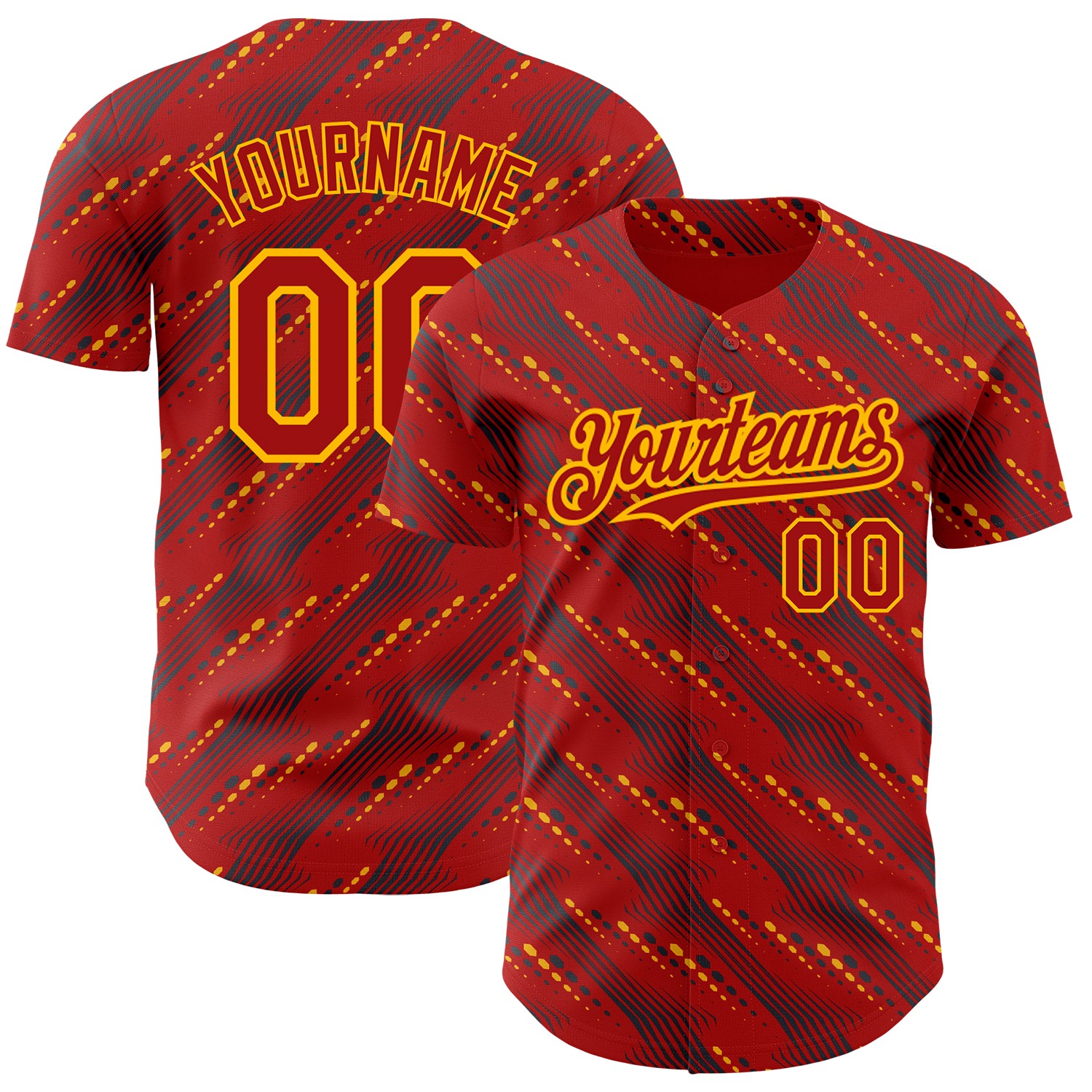 Personalized Red Gold 3D Pattern Design Slant Lines Authentic Baseball Jersey Team Custom Name and Number