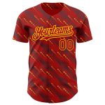Personalized Red Gold 3D Pattern Design Slant Lines Authentic Baseball Jersey Team Custom Name and Number