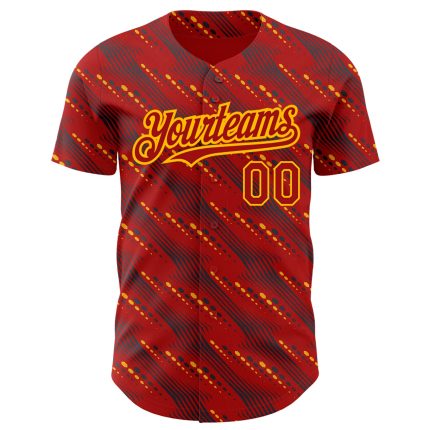Personalized Red Gold 3D Pattern Design Slant Lines Authentic Baseball Jersey Team Custom Name and Number