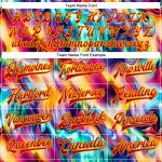Personalized Red Gold Abstract Rainbow Liquid Trippy 3D Pattern Design Bomber Full-Snap Varsity Letterman Jacket Team Custom Name and Number