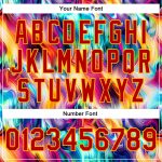 Personalized Red Gold Abstract Rainbow Liquid Trippy 3D Pattern Design Bomber Full-Snap Varsity Letterman Jacket Team Custom Name and Number