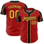 Personalized Red Gold-Black 3 Colors Arm Shapes Authentic Baseball Jersey Team Custom Name and Number