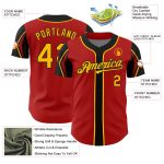 Personalized Red Gold-Black 3 Colors Arm Shapes Authentic Baseball Jersey Team Custom Name and Number