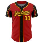Personalized Red Gold-Black 3 Colors Arm Shapes Authentic Baseball Jersey Team Custom Name and Number