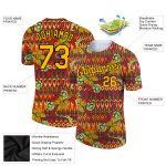 Personalized Red Gold-Black 3D Pattern Floral Design Performance T-Shirt Team Custom Name and Number