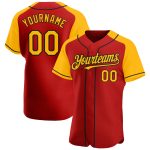 Personalized Red Gold-Black Authentic Raglan Sleeves Baseball Jersey Team Custom Name and Number