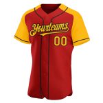 Personalized Red Gold-Black Authentic Raglan Sleeves Baseball Jersey Team Custom Name and Number