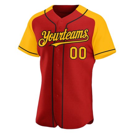 Personalized Red Gold-Black Authentic Raglan Sleeves Baseball Jersey Team Custom Name and Number