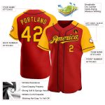 Personalized Red Gold-Black Authentic Raglan Sleeves Baseball Jersey Team Custom Name and Number