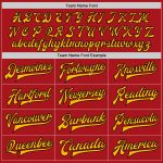 Personalized Red Gold-Black Bomber Full-Snap Varsity Letterman Jacket Team Custom Name and Number