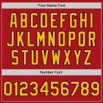 Personalized Red Gold-Black Bomber Full-Snap Varsity Letterman Jacket Team Custom Name and Number