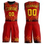 Custom red, gold and black flame sublimated basketball jersey