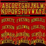 Custom red, gold and black flame sublimated basketball jersey, detail of the printed panel