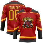 Personalized Red Gold-Black Hockey Lace Neck Jersey Team Custom Name and Number