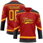 Personalized Red Gold-Black Hockey Lace Neck Jersey Team Custom Name and Number